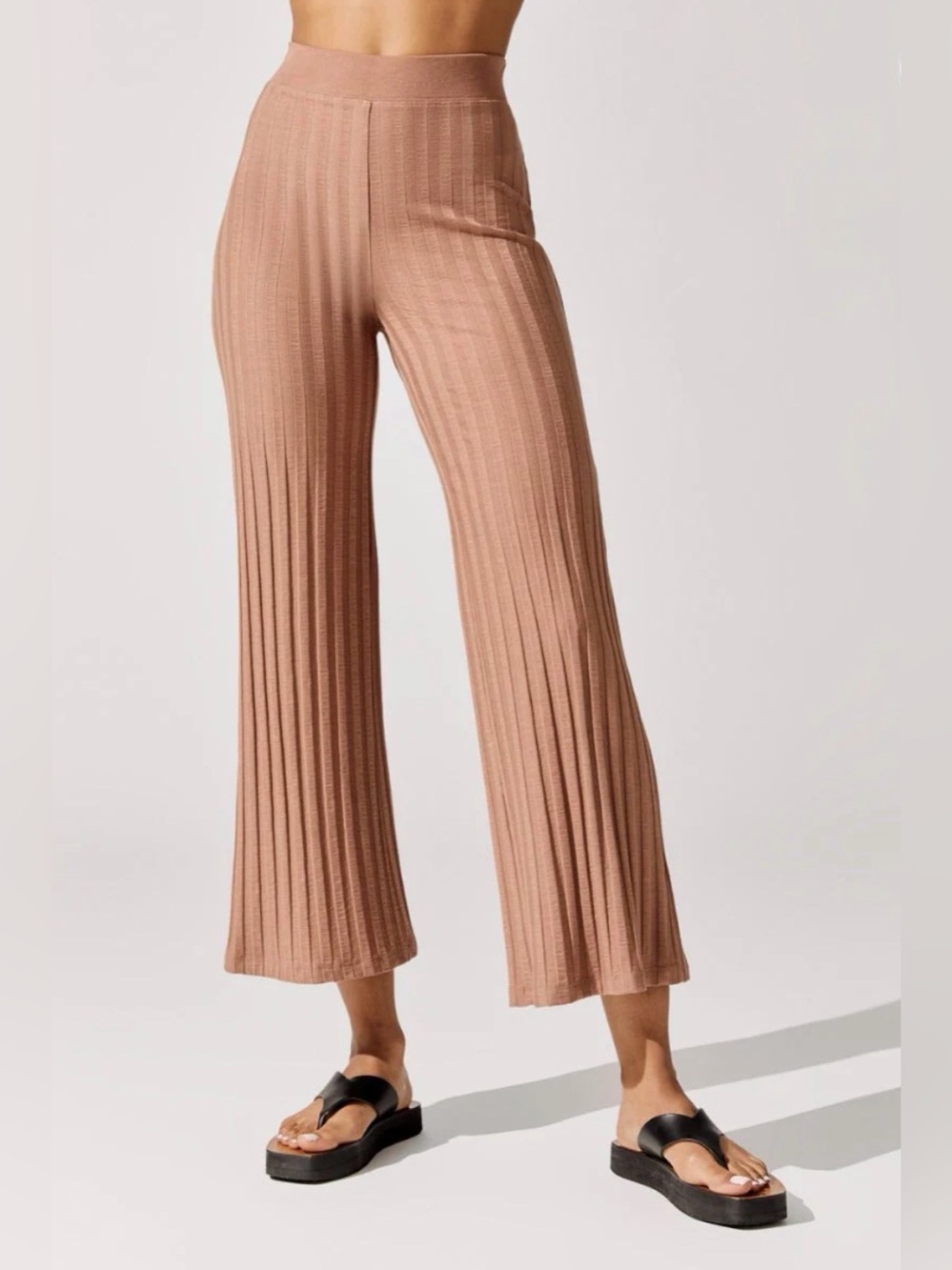 Jonathan Simkhai Celia Ribbed Knit Wide Leg Pants Pink Blush Medium GUC
